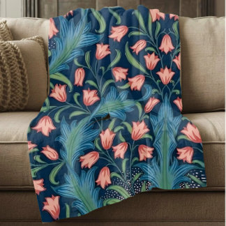 William Morris Blå Grön Rosa Blommönster Fleecefilt