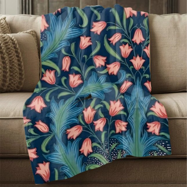 William Morris Blå Grön Rosa Blommönster Fleecefilt (Skapare uppladdad)