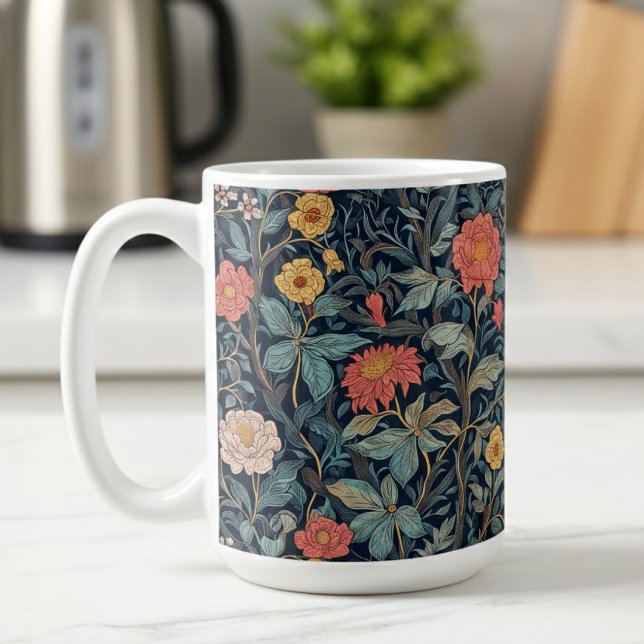 William Morris Blå Teal Arts & Crafts Blommig Kaffemugg (Skapare uppladdad)