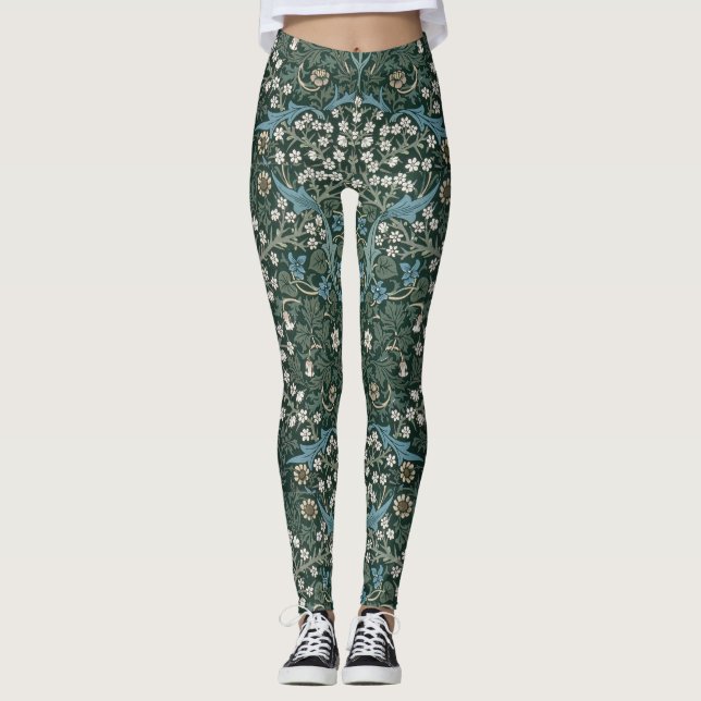 William Morris Blå Vit och Grön Blommig Leggings (Framsida)