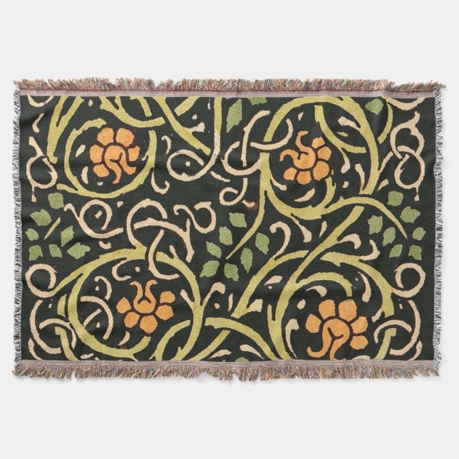 William Morris Black Blommigt Art Print Design Filt (Framsidan)