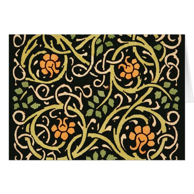 William Morris Black Blommigt Art Print Design Hälsningskort (Framsidan Horizontal)