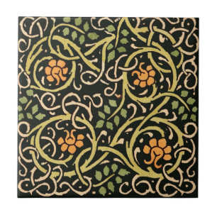 William Morris Black Blommigt Art Print Design Kakelplatta