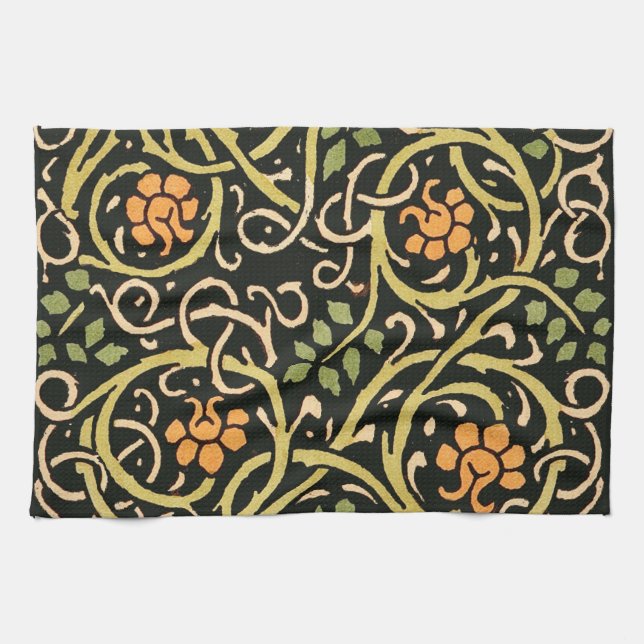 William Morris Black Blommigt Art Print Design Kökshandduk (Horisontell)