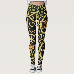 William Morris Black Blommigt Art Print Design Leggings