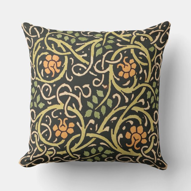 William Morris Black Blommigt Art Print Design Utomhuskudde (Framsida)