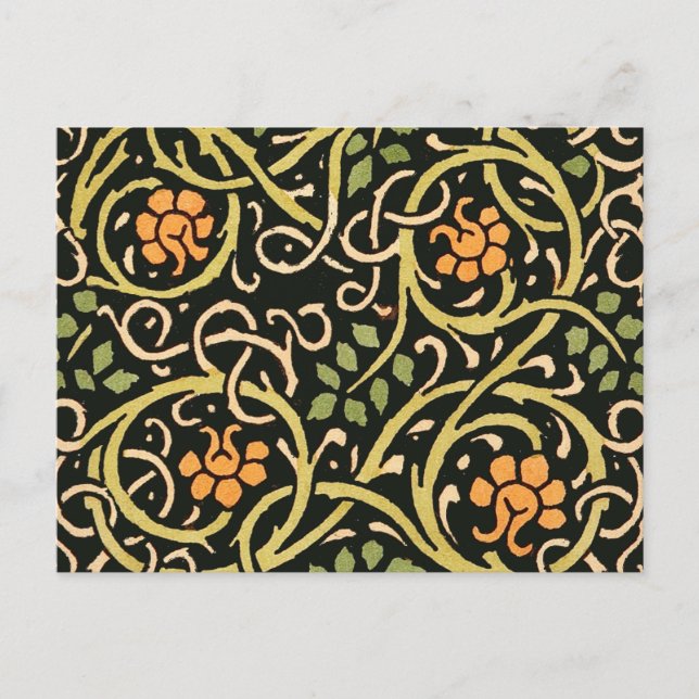 William Morris Black Blommigt Art Print Design Vykort (Framsida)