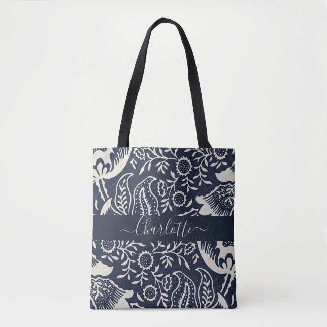 William Morris Black Cream Blommigt Monogram Tygkasse (Framsida)