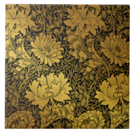 William Morris Black och Guld Blommigt Kakelplatta