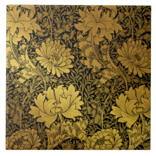 William Morris Black och Guld Blommigt Kakelplatta
