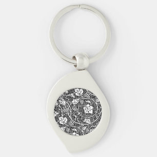 William Morris Black White Grape Vine Swirl Silverfärgad Nyckelring