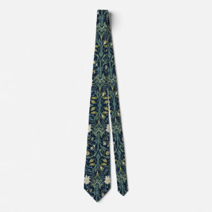 William Morris Blackthorn Blå Vit Grön Blommig Slips