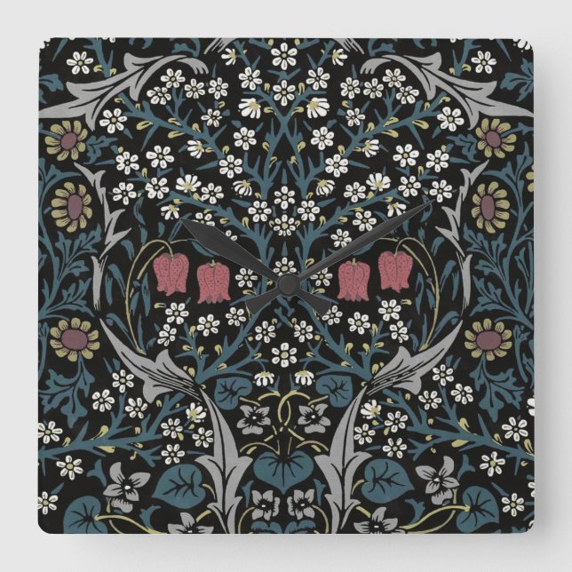William Morris Blackthorn Blommigt Art nouveau Fyrkantig Klocka (Framsida)
