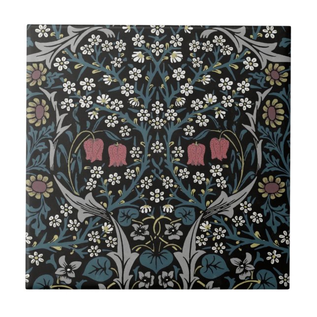William Morris Blackthorn Blommigt Art nouveau Kakelplatta (Framsidan)