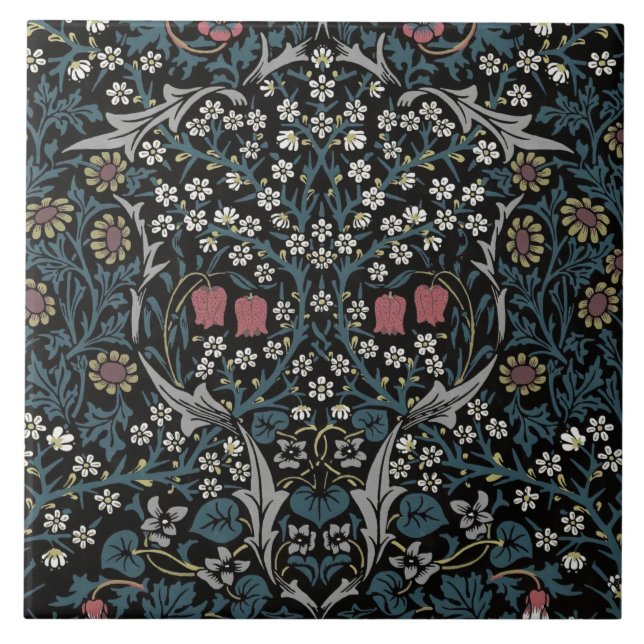 William Morris Blackthorn Blommigt Art nouveau Kakelplatta (Framsidan)