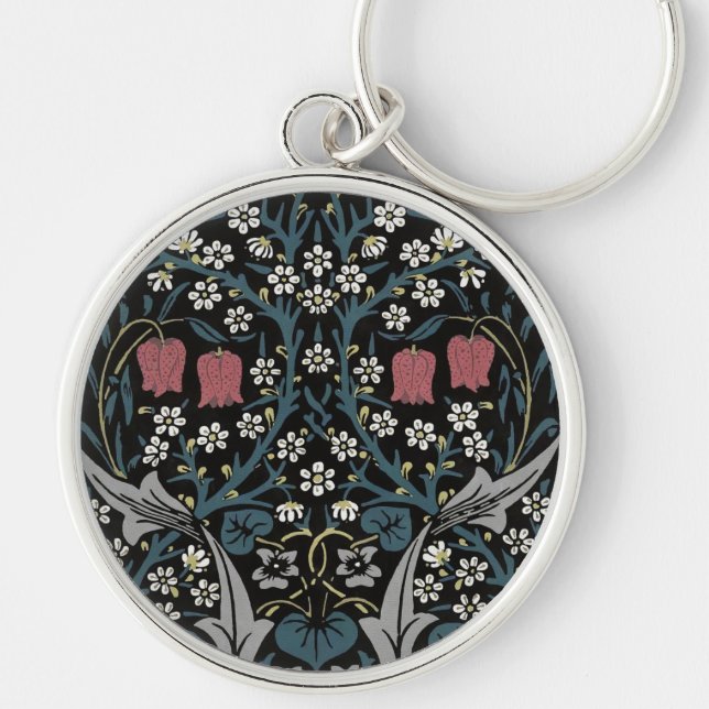 William Morris Blackthorn Blommigt Art nouveau Rund Silverfärgad Nyckelring (Framsidan)