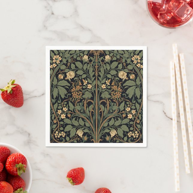 William Morris Blackthorn Floral Art Nouveau Pappersservett (Insitu)