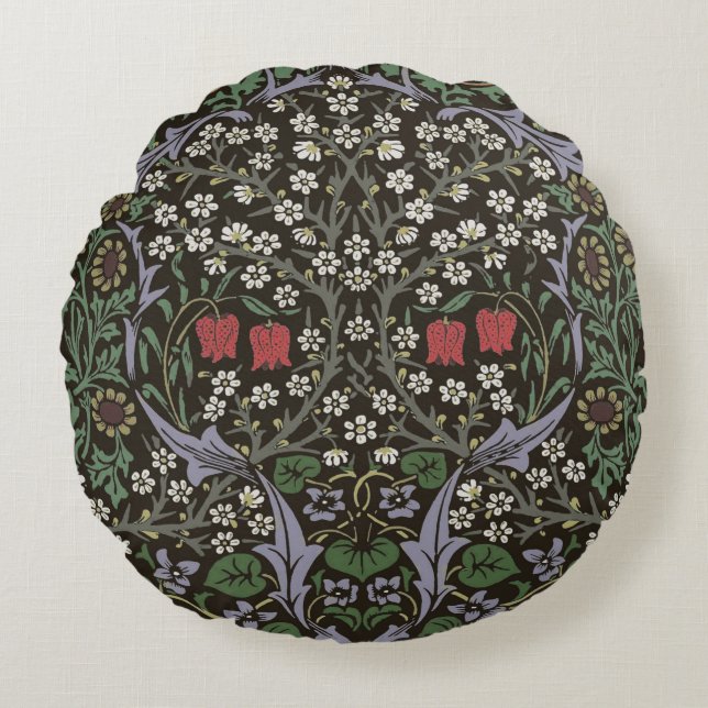 William Morris Blackthorn Tapet Blommig Rund Kudde (Framsidan)