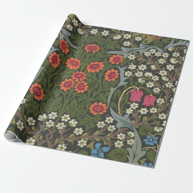 William Morris Blackthorn Trädgård Blomma Klassisk Presentpapper (Utrullad)