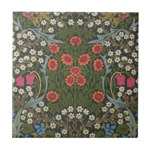 William Morris Blackthorn Trädgårdsblomma Klassike Kakelplatta (Framsidan)