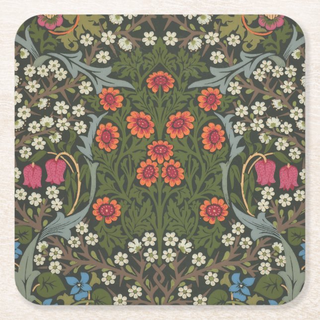 William Morris Blackthorn Trädgårdsblomma Klassike Underlägg Papper Kvadrat (Framsidan)