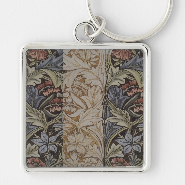 William Morris Blåklocka Tapet Botanisk Klassiker Fyrkantig Silverfärgad Nyckelring (Framsidan)