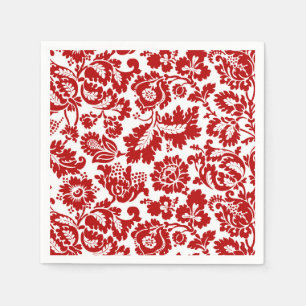 William Morris blom- damast, djupt - rött och vit Pappersservett