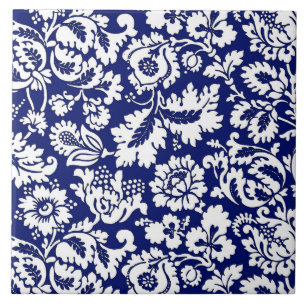 William Morris blom- damast, koboltblått & vit Kakelplatta