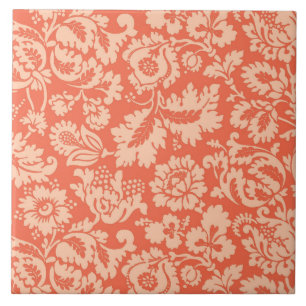 William Morris blom- damast, persika och korall Kakelplatta