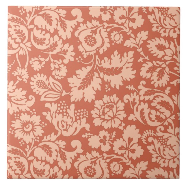 William Morris blom- damast, persika och korall Kakelplatta (Framsidan)