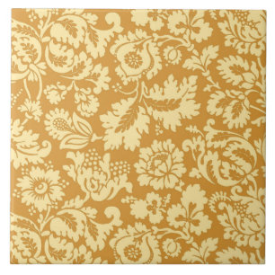 William Morris blom- damast som är senapsgul Kakelplatta