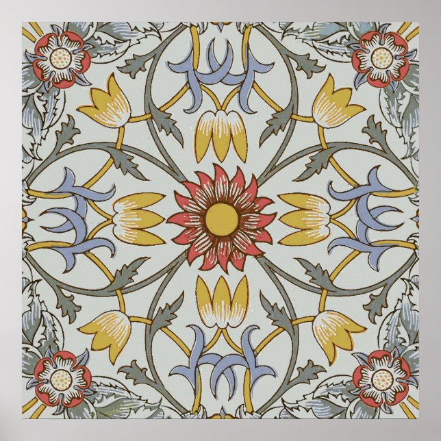 William Morris Blommig Cirkel Blommillustration Poster (Framsidan)