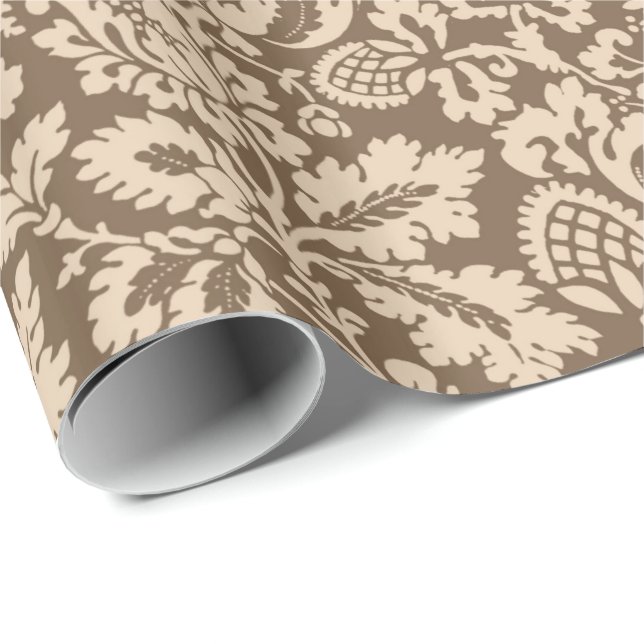 William Morris Blommig Damast, Taupe Tan och Beige Presentpapper (Rullad Hörn)