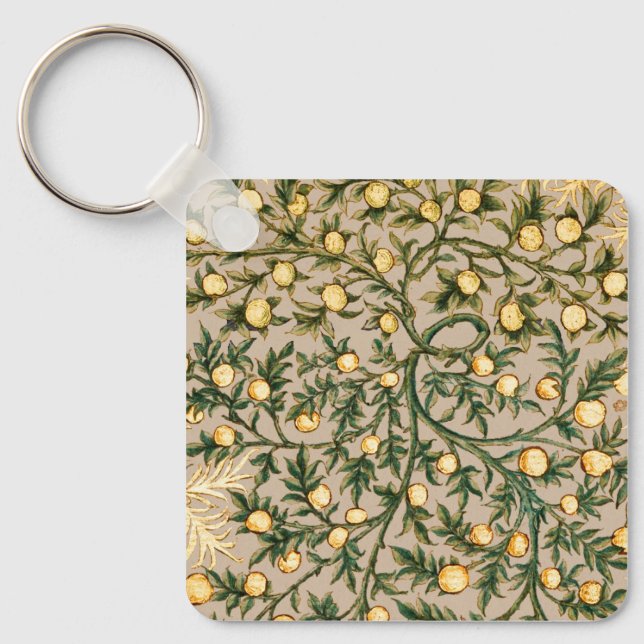 William Morris Blommig Frukt Trädgård Blomma Klass Nyckelring (Framsida)