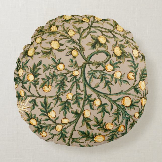 William Morris Blommig Frukt Trädgård Blomma Klass Rund Kudde (Framsidan)