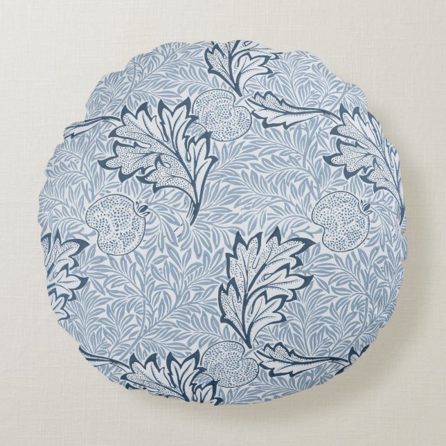 William Morris Blommig i Blått Rund Kudde (Framsidan)