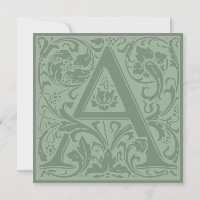 William Morris Blommigt Alphabet Monogram Brev A Inbjudningar (Framsida)