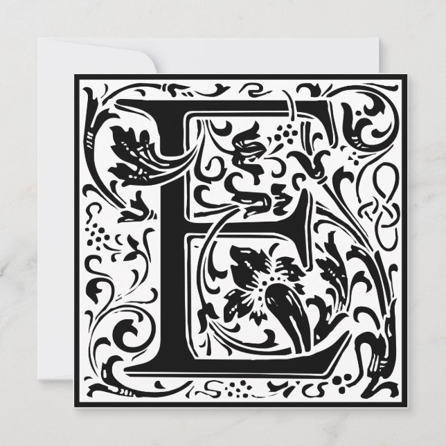 William Morris Blommigt Alphabet Monogram Brev E Inbjudningar (Framsida)