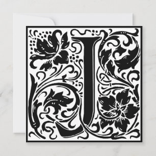 William Morris Blommigt Alphabet Monogram Brev J Inbjudningar