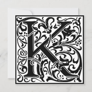 William Morris Blommigt Alphabet Monogram Brev K Inbjudningar