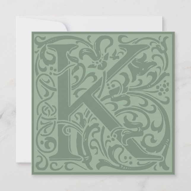 William Morris Blommigt Alphabet Monogram Brev K Inbjudningar (Framsida)