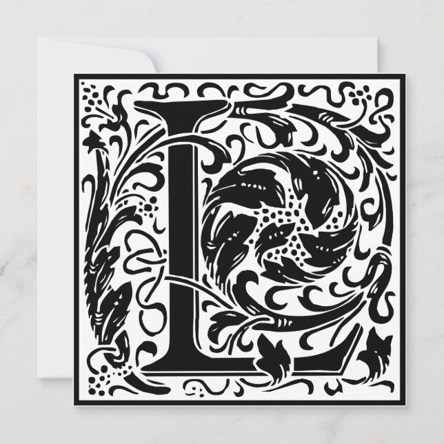 William Morris Blommigt Alphabet Monogram Brev L Inbjudningar (Framsida)