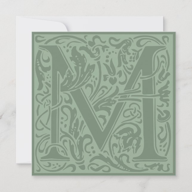 William Morris Blommigt Alphabet Monogram Brev M Inbjudningar (Framsida)