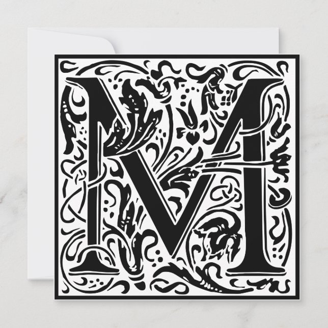 William Morris Blommigt Alphabet Monogram Brev M Inbjudningar (Framsida)