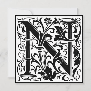 William Morris Blommigt Alphabet Monogram Brev N Inbjudningar