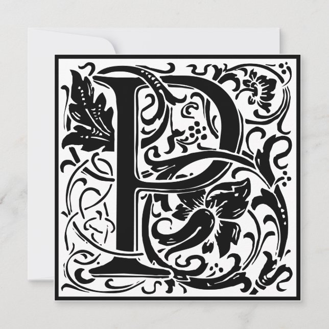 William Morris Blommigt Alphabet Monogram Brev P Inbjudningar (Framsida)