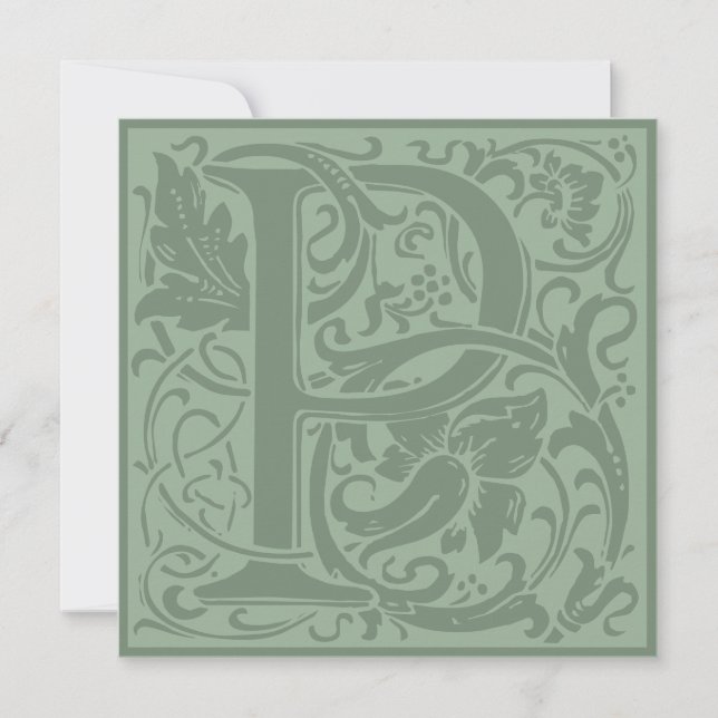 William Morris Blommigt Alphabet Monogram Brev P Inbjudningar (Framsida)