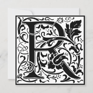 William Morris Blommigt Alphabet Monogram Brev R Inbjudningar