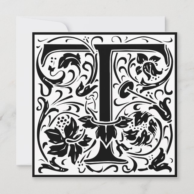 William Morris Blommigt Alphabet Monogram Brev T Inbjudningar (Framsida)