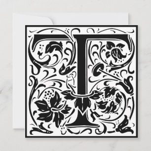 William Morris Blommigt Alphabet Monogram Brev T Inbjudningar